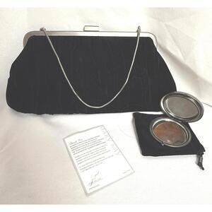 Mary Kay Black Velvet Evening Purse Clutch Bag Silver‎ Chain Black Mirror New